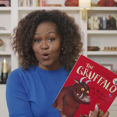 Michelle Obama holding The Gruffalo Book 
