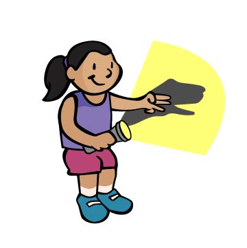 illustration of girl making shadow puppets with flashlight 