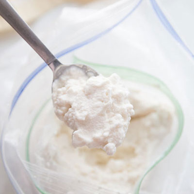 Homemade ice cream in bag with spoon