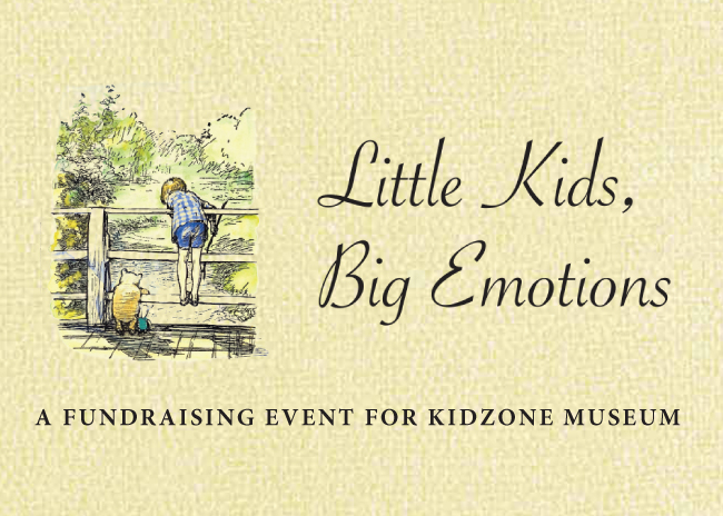 KidZone Annual Luncheon 2023 Fundraising Event Little Kids, Big Emotions artwork with Winnie the Pooh and Christopher Robin