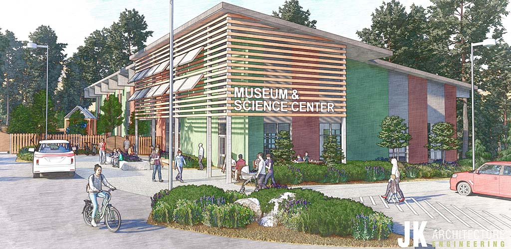 JK Architecture Engineering exterior rendering of new KidZone Museum and Science center