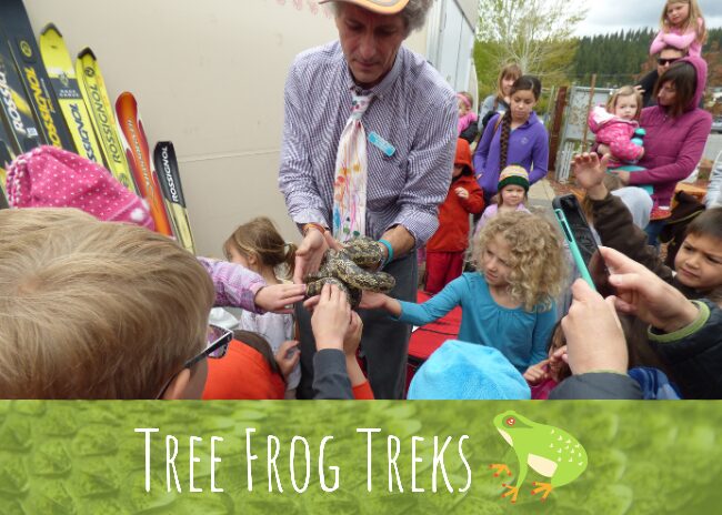 Kids touching snake at Tree Frog Treks event