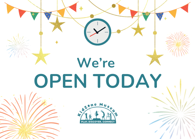 We're open today holiday graphic